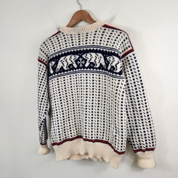 L.L. Bean Ivory, Navy & Red Elk Motif Wool Cardigan - Picture 5 of 11